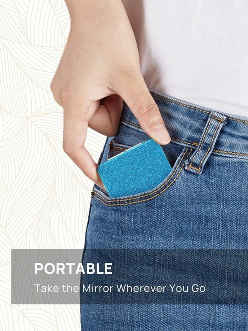 OMIRO Compact Mirror, Glitter PU Leather 1X/3X Magnification, Ultra Portable for Purses, 2.4" W x 3.4" L (Blue)