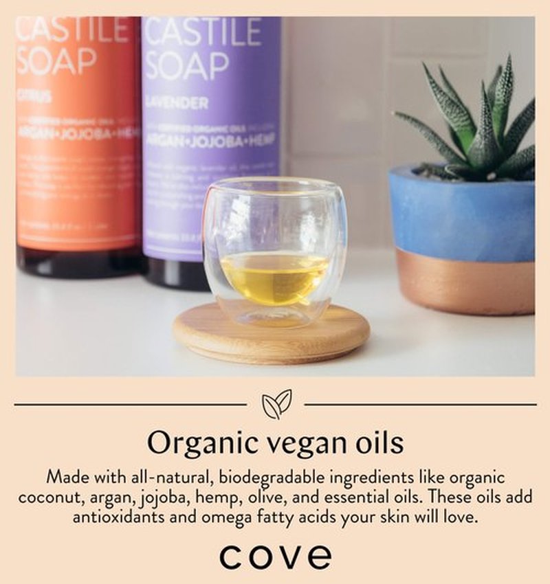 Cove Castile Soap Citrus - 1 Liter / 33.8 fl oz - Organic Argan, Jojoba, and Hemp Oils