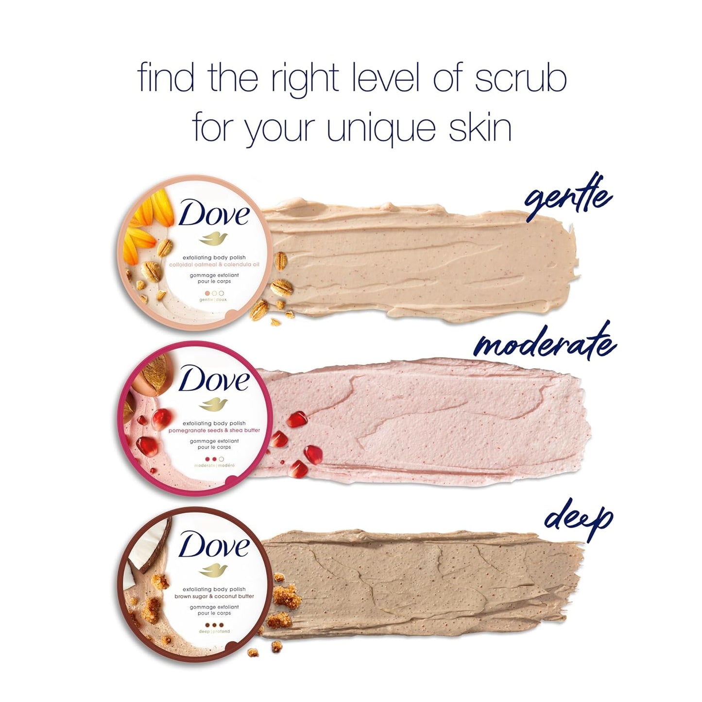 Dove Exfoliating Body Polish Scrub with Almond & Mango Butter - 10.5 oz (4 Count) for Dry Skin
