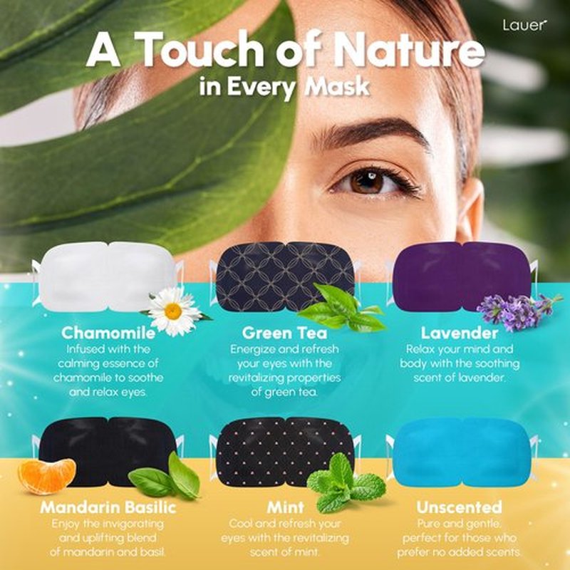 Heated Eye Steam Mask Dry Eyes Self Warm Compress Dark Circles Puffiness Treatment Warming Eye Mask for Relaxation & Moist Heat Therapy Fatigue, Stress, and Migraine 12 Pack 6 Aromas Home Spa Eye Pad