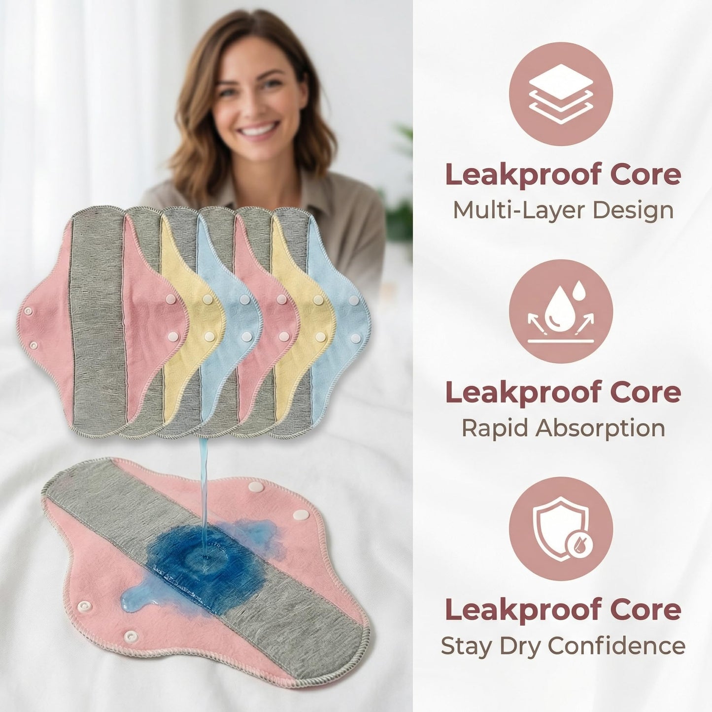 DI YUNDUO Reusable Washable Incontinence Pads for Women | Leak-Proof, Waterproof & Breathable | Pure Cotton & Bladder Leak Protection (Multicolor 6)