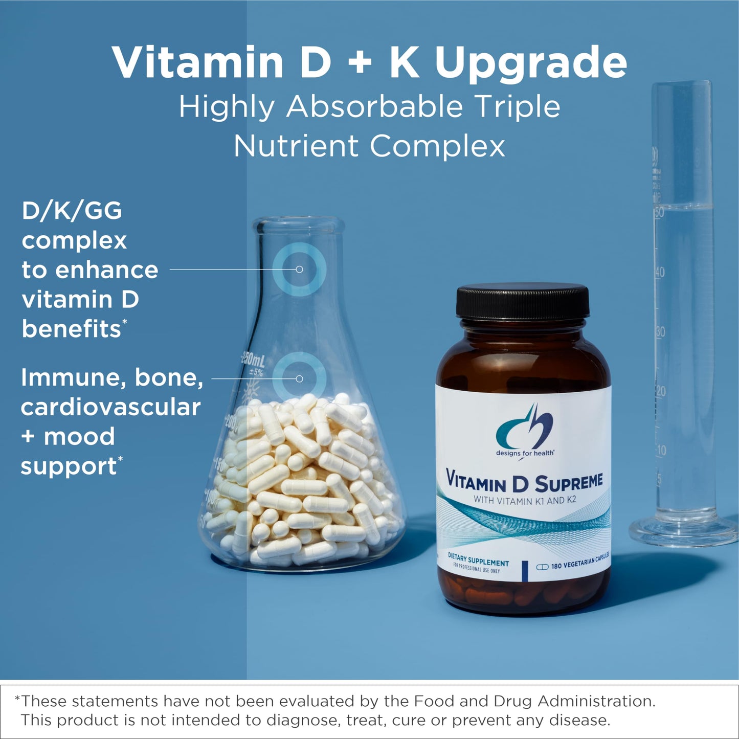 Designs for Health Vitamin D Supreme - Vitamin D 5000 IU with 2000mcg Vitamin K as MK4 for Bone Health, Heart Health, Mood & Immune Support - Vitamin D3 Enhanced with GG Supplement (180 Capsules)