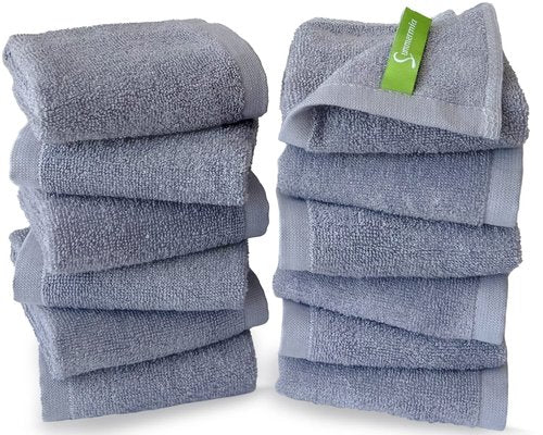 SUMMERMIA 12 Pack Washcloths 13" x 13" - Soft Wash Cloths for Your Face Towel, Viscose derived from Bamboo & Cotton Blend Wash Cloths for Your Body (Gray)