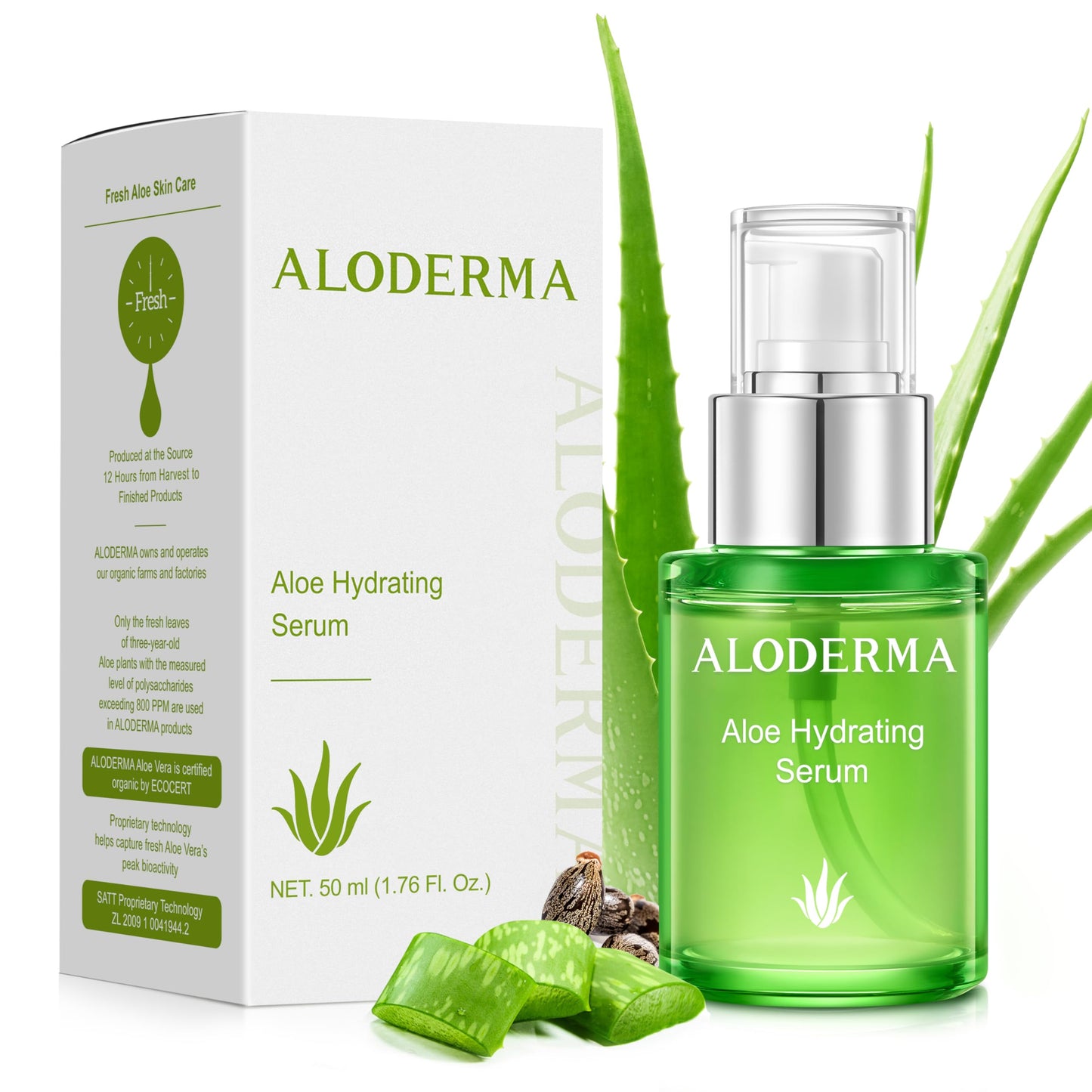Aloderma Hydrating Face Serum with Organic Aloe + Hyaluronic Acid, 1.7 oz