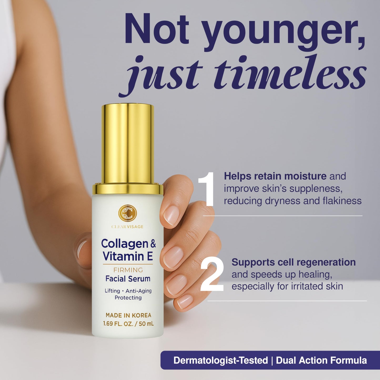 Clear Visage Collagen & Vitamin E Face Serum - Dermatologist Tested, Anti Aging Korean Skin Care - Hydrates, Firms & Smooths Fine Lines - Vegan, Clean Beauty, Cruelty-Free - 1.69 Fl Oz