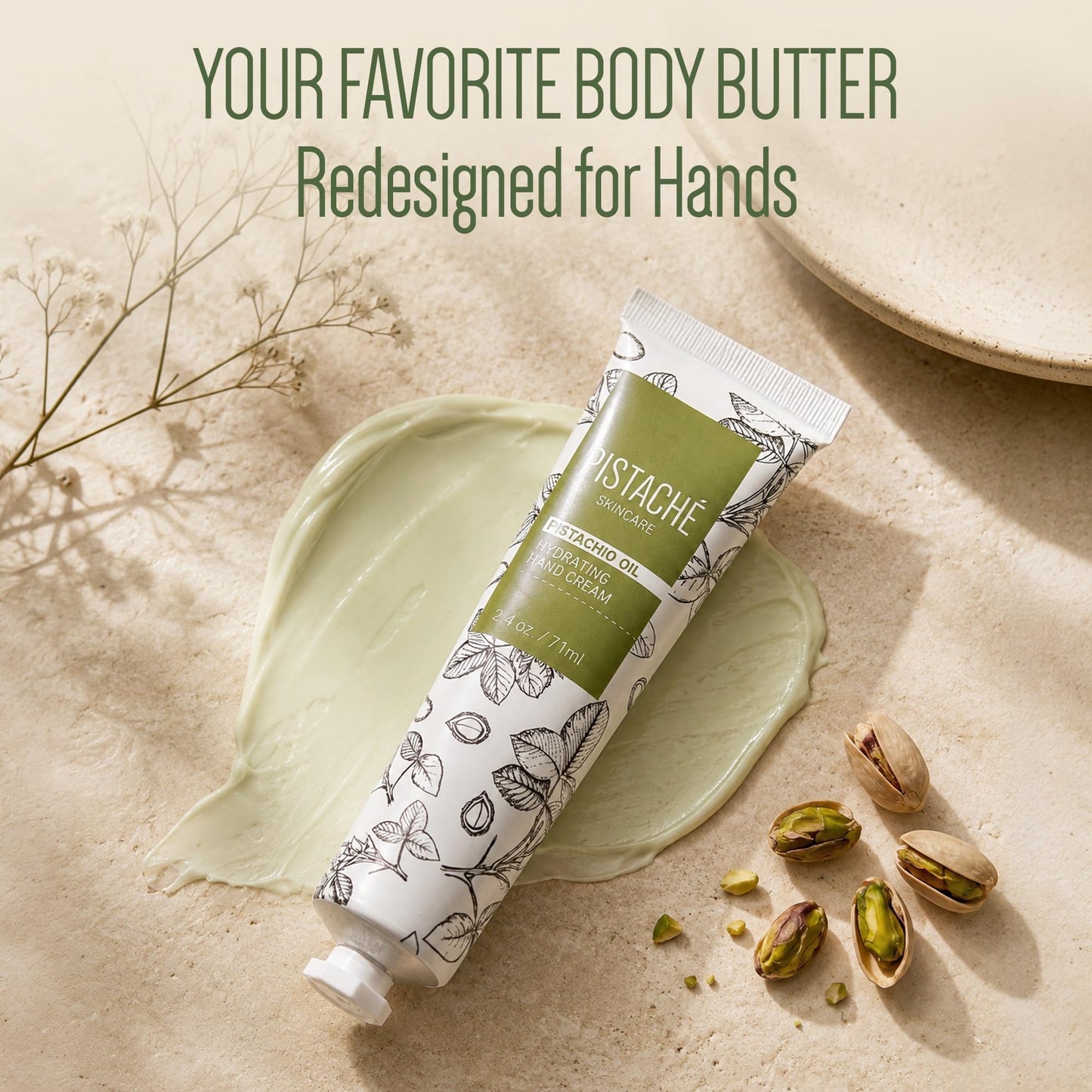 Pistaché Skincare Pistachio Oil Hand Cream | Nourishing & Hydrating Moisturizer for Dry Hands, Nails & Cuticles | Long-Lasting with Vitamin E & Antioxidants (Travel Trio)