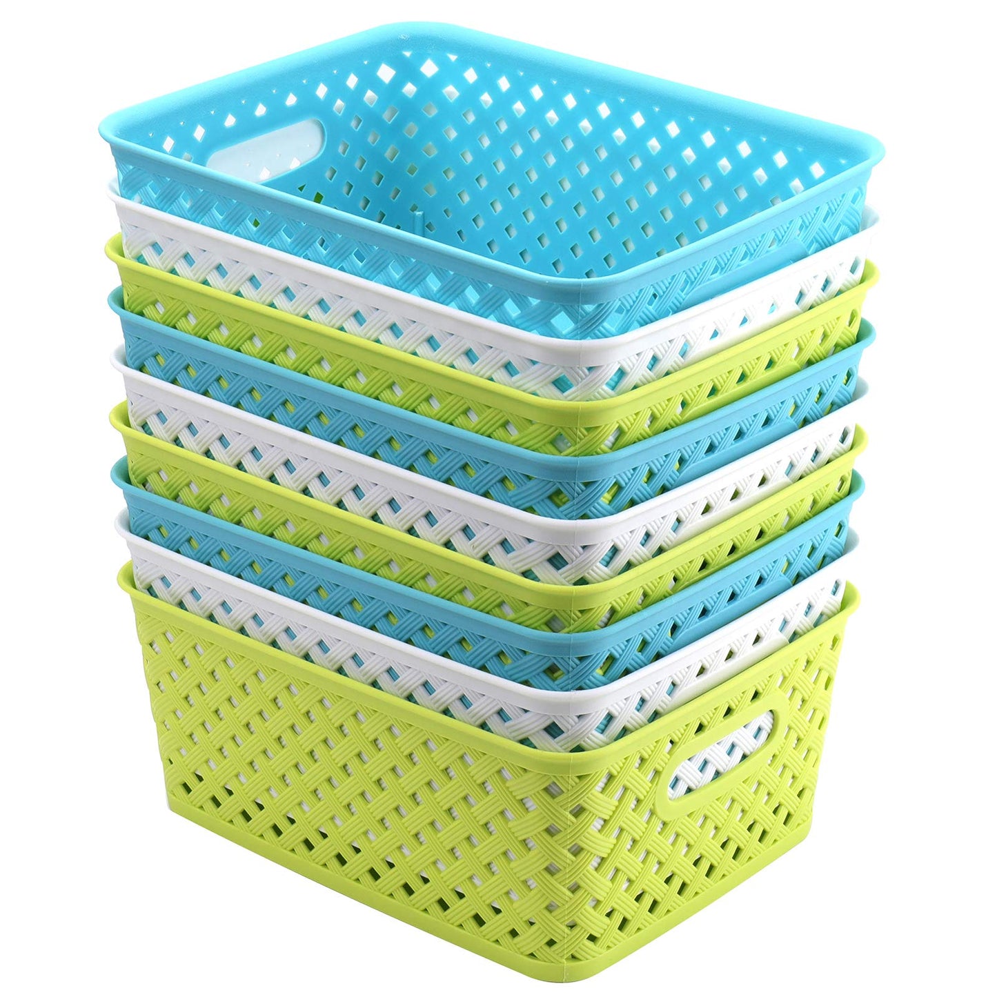 Bekith 9 Pack Plastic Storage Basket, Woven Basket Bins Organizer, 9.75-Inch x 7.5-Inch x 4-Inch