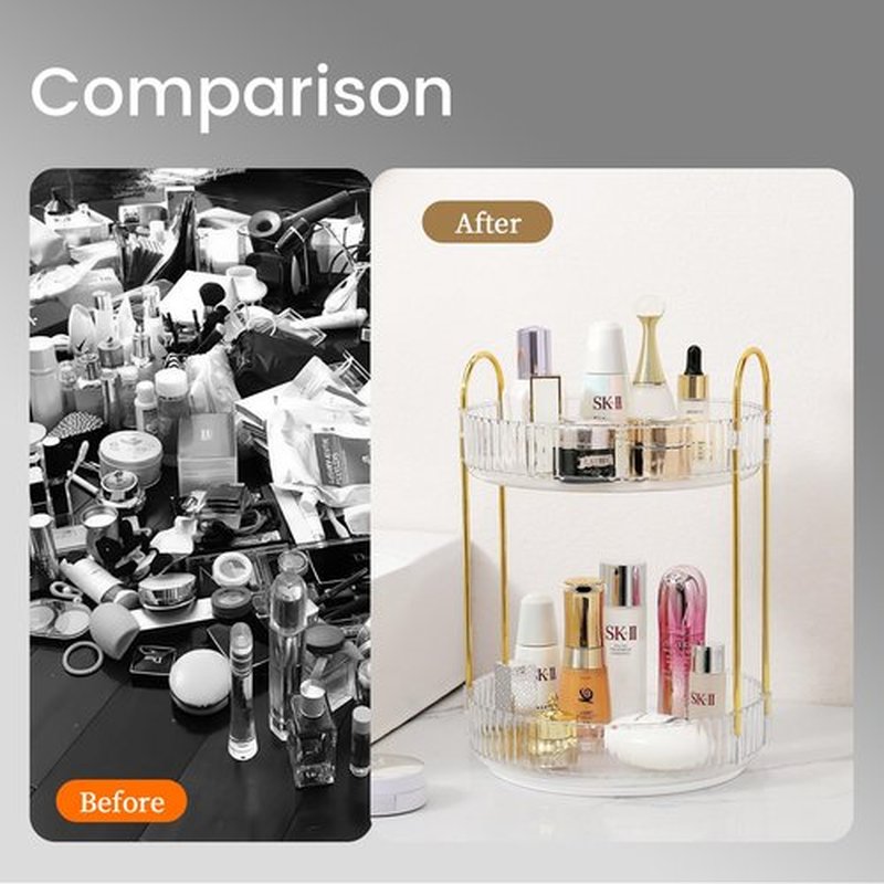Rotating Makeup Organizer for Vanity, Skincare Make Up Storage Perfume Organizers for bathroom countertop, Clear Cosmetic Organizer for Dresser, Lipstick Hair product Spinning Stand Organizer (2 Tier,