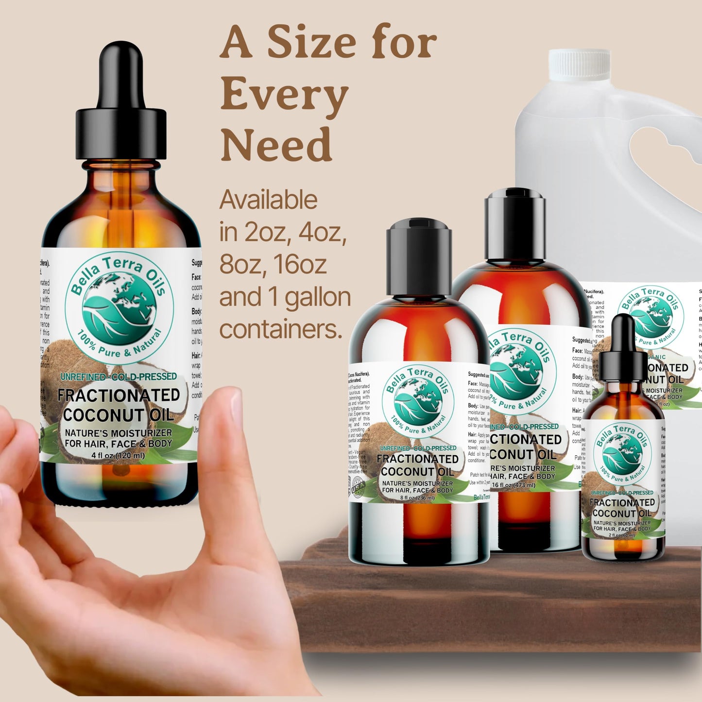 Bella Terra Oils - Liquid Natural Fractionated Coconut Oil 16oz - The Ideal Mix of MCTs & Fatty Acids, A Lustrous Elixir for Daily Skin Care