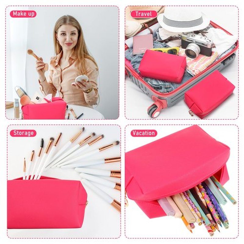 6 Pcs Preppy Patch Makeup Bag PU Leather Cosmetic Bag Waterproof Neat Travel Toiletry Pouch Portable Makeup Bag for Women Friends Cosmetic Organizer Travel Toiletry Pencil Case (Rose Red)