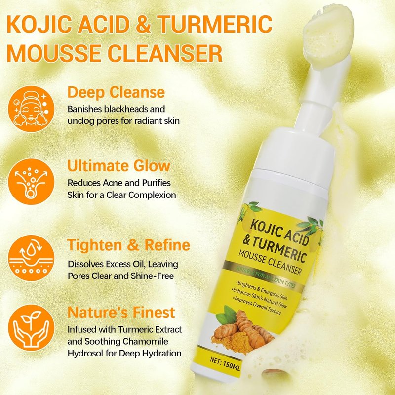Turmeric Cleansing Mousse | Kojic Acid Facial Cleanser for Firming Skin & Deep Pore Cleanse - 150ML