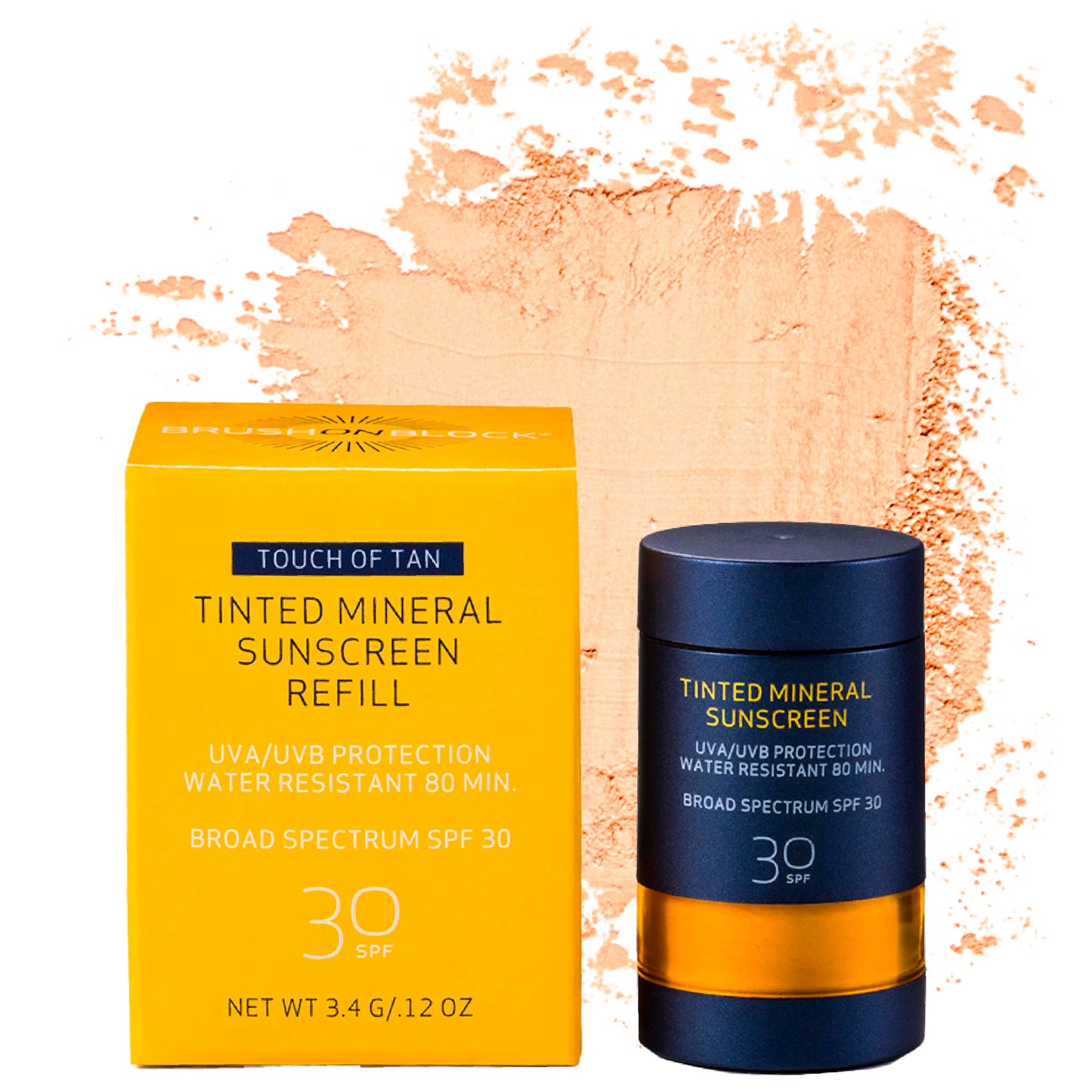 Brush On Block Mineral Sunscreen Powder Refill, Natural Broad-Spectrum SPF 30, Safe for Sensitive Skin, UVA UVB Face Protection, Reef Friendly (Touch of Tan - Refill)