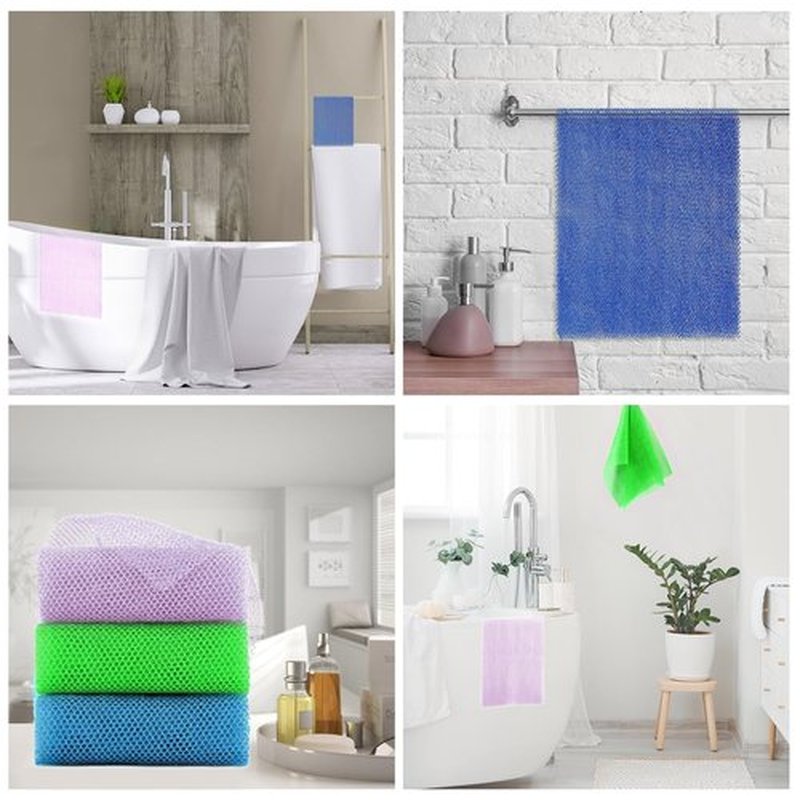 3 Pieces African exfoliating net African Net Long Net Bath Sponge Exfoliating Shower Body Scrubber Back Scrubber Skin Smoother,Great for Daily Use (Purple, Blue, Green)