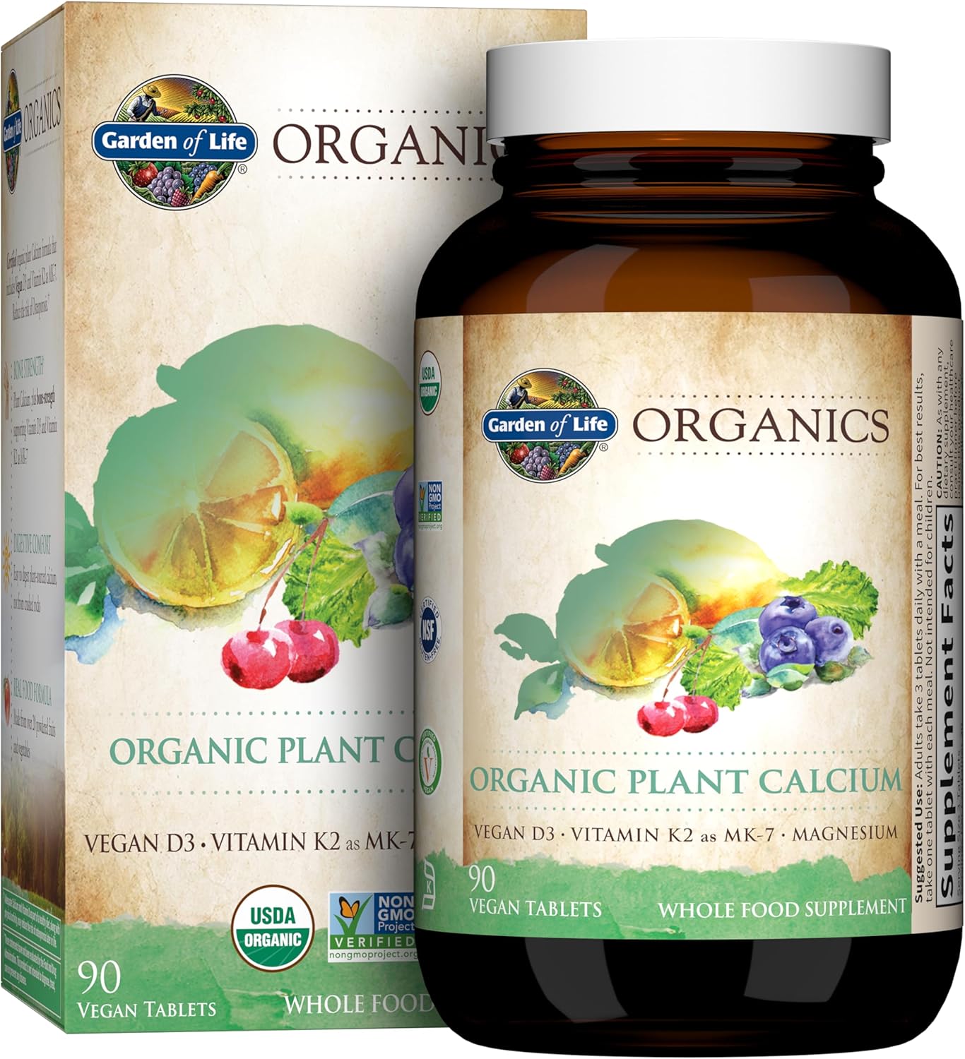 Garden of Life Calcium Supplement with Magnesium & Organic Vitamin D3 K2, Made from Whole Foods, Gluten-Free, 180 Count