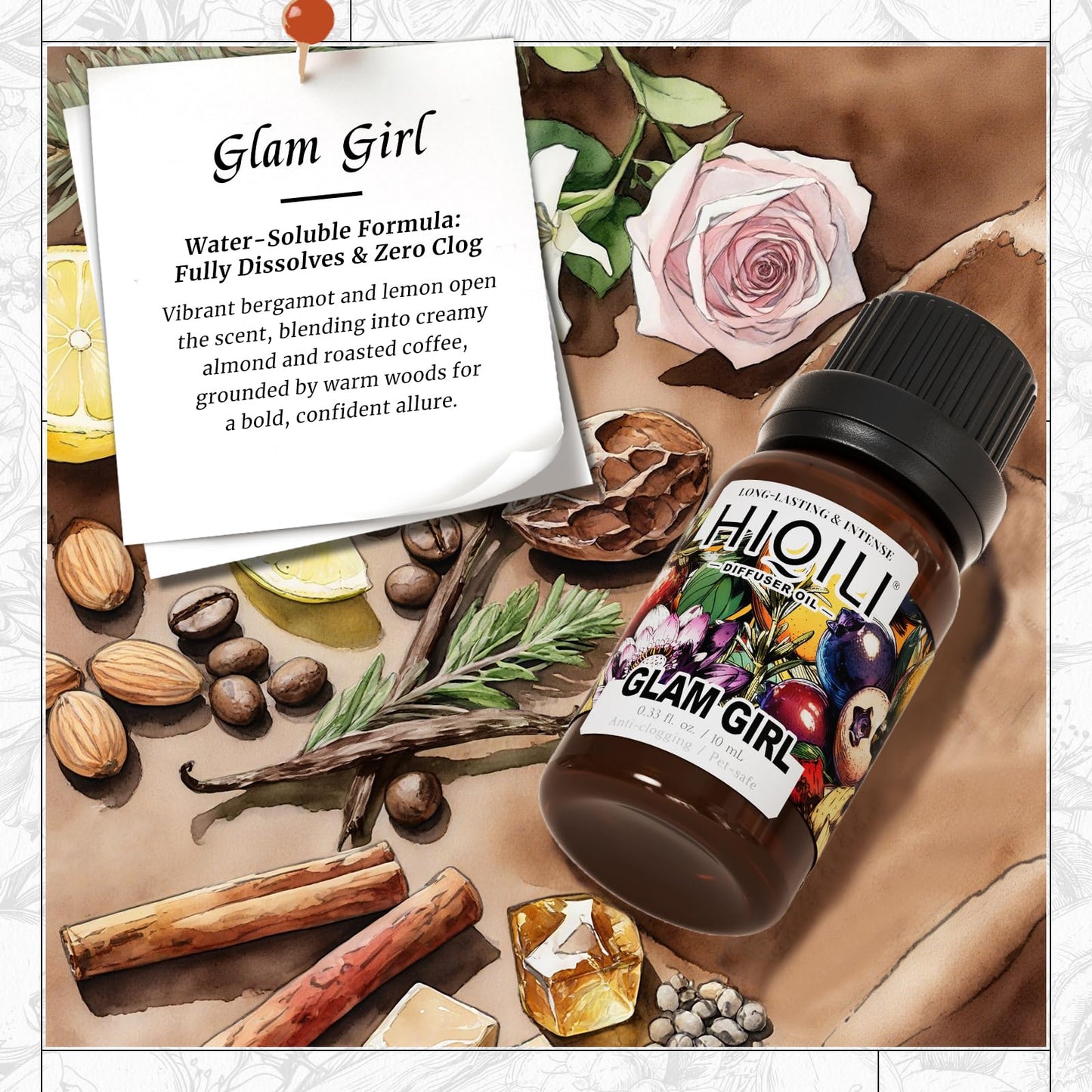 HIQILI Glam Girl Diffuser Oil, Long-Lasting Refill for Diffusers & Humidifiers, Hotel-Grade Scent Suitable for Home Use - 0.34 Fl Oz