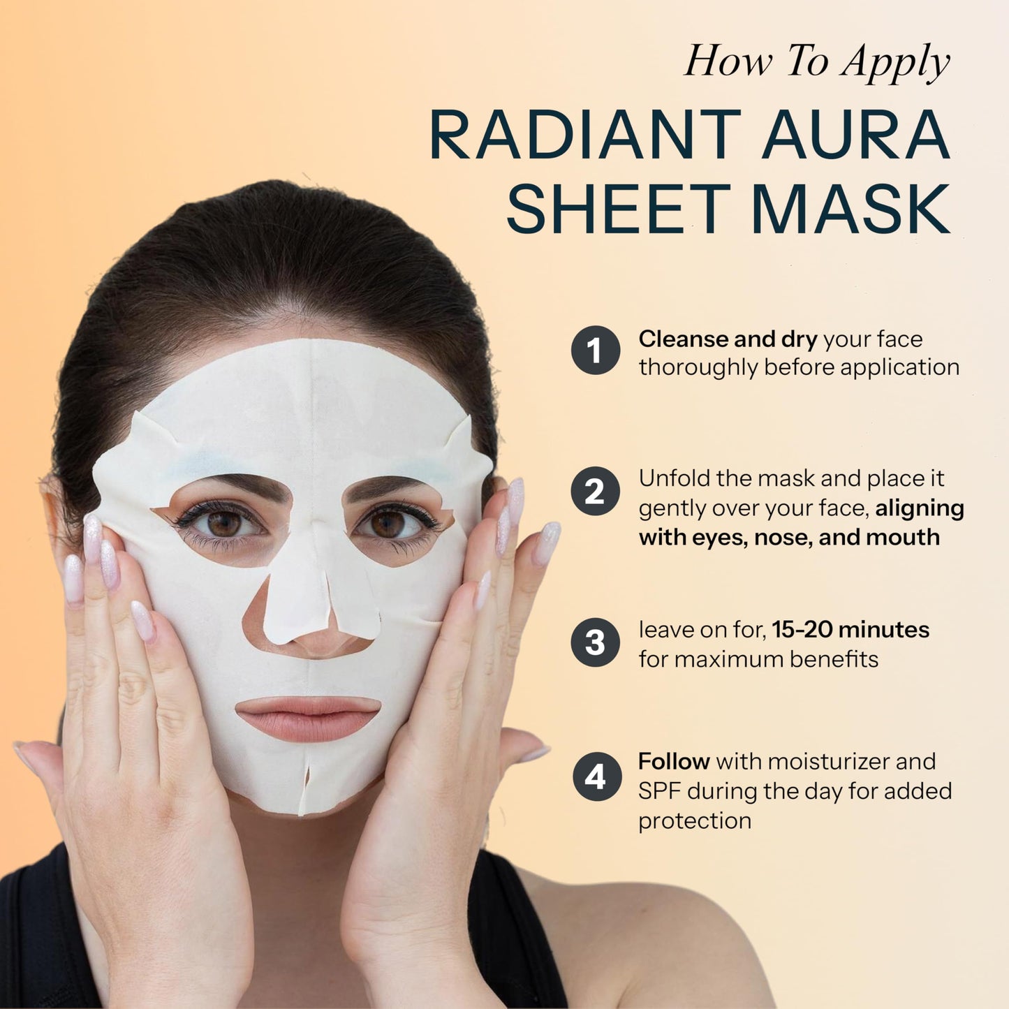 Radiant Aura Vitamin E & Vitamin C Sheet Mask – Dermatologist Tested, Anti Aging, Korean Skin Care – Deep Hydration, Softens Fine Lines, Fades The Look Of Dark Spots – Vegan, Clean Beauty – 5 Count