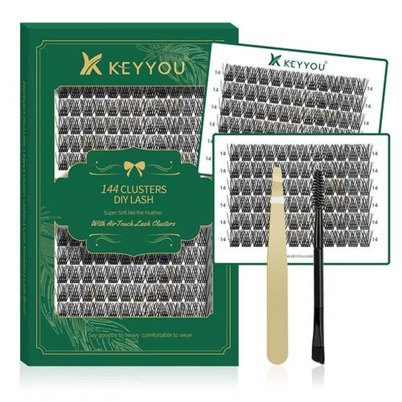 Lash Clusters 144pcs Individual Lashes D Curl 10mm Eyelash Clusters KEYYOU Air Touch Cluster Lashes Super Lightweight Soft Wispy Comfortable Easy DIY at Home(Air02-D-14mm)