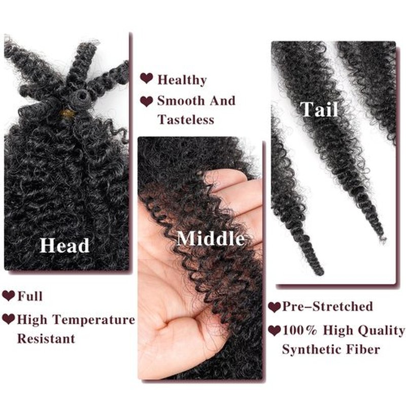 Spring Twist Hair Marley Twist Braiding Hair Crochet Hair 8packs Afro Twist Hair Cuban Twist Hair Marley Twist Hair Kinky Braiding Hair Synthetic Hair Extension For Women (1B, 24 Inch (Pack of 8))