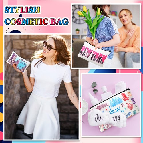 SilTriangle 24 Pieces Makeup Bags Bulk Canvas Cosmetic Bags Purse Organizer Zipper Cosmetic Pouch Portable Travel Toiletry Pouch for Women Men Gifts, 7 x 4 Inch (New York)