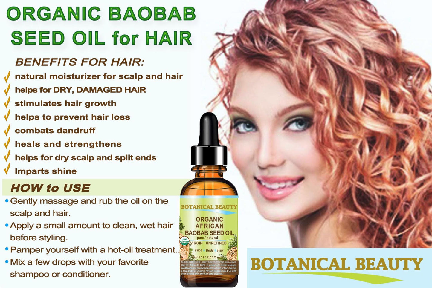 Botanical Beauty Organic BAOBAB SEED OIL 100% Pure Natural Refined Cold-pressed Carrier Oil 0.5 Fl oz 15 ml For Face, Skin, Body, Hair, Lip, Nails. Rich in vitamin C, Vitamin E