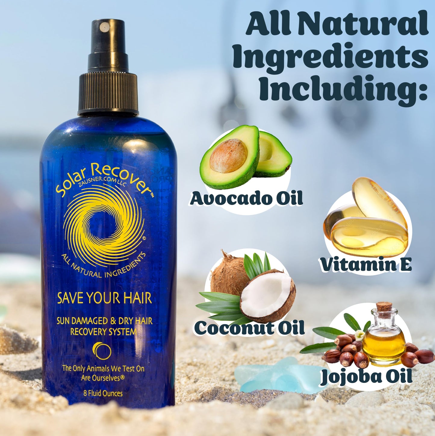 Solar Recover All Natural Hair Conditioner for Sun Damaged Hair - Leave-In Spray (8 oz) - Hydrating Detangler for Dry, Damaged Hair