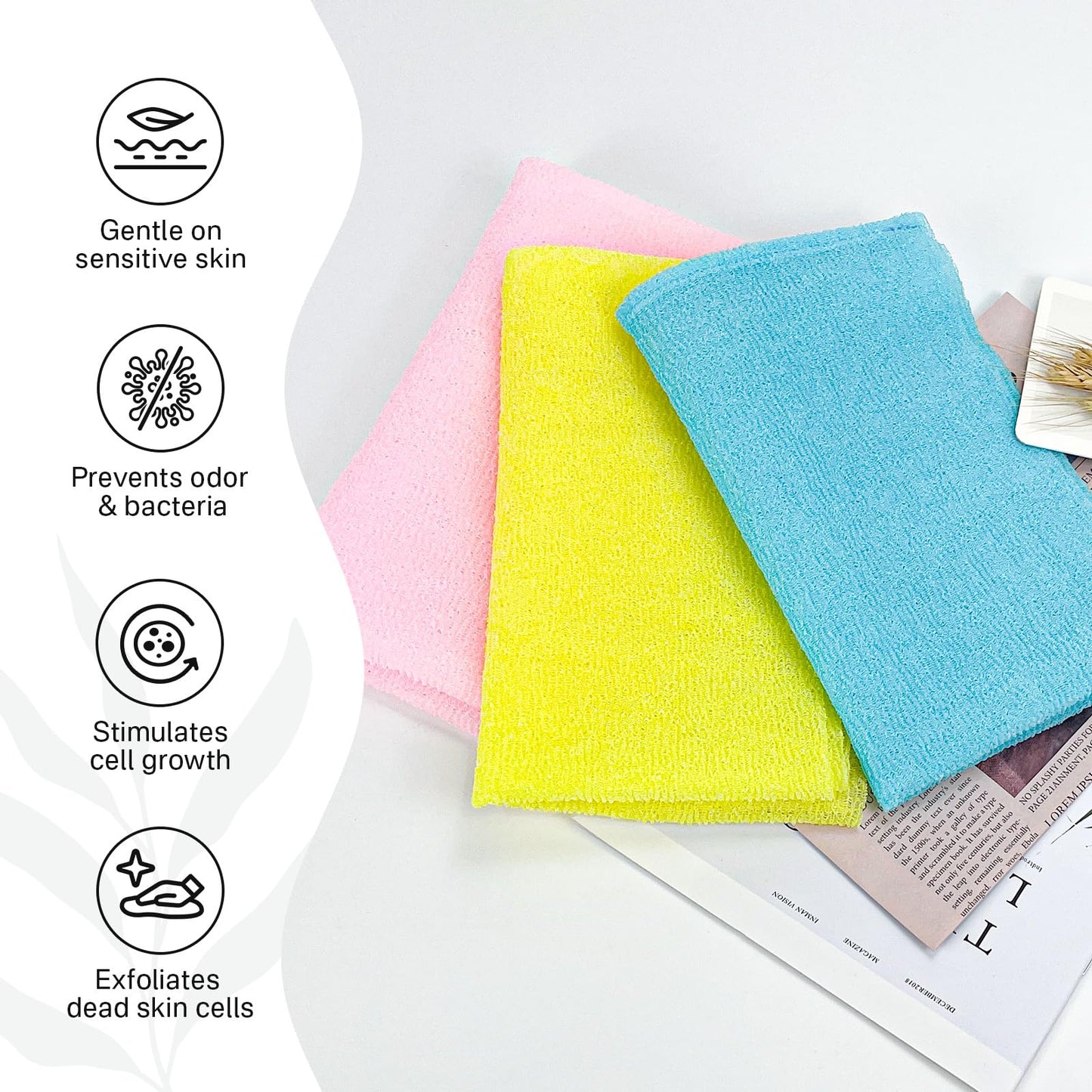 Yiclick Exfoliating Washcloth Towel, Exfoliating Body Scrubber, Back Scrubber for Shower Bath Washer, Japanese Exfoliating Wash Cloth, Korean Body Scrubber Exfoliator, Body Scrub Loofah Luffa Colors