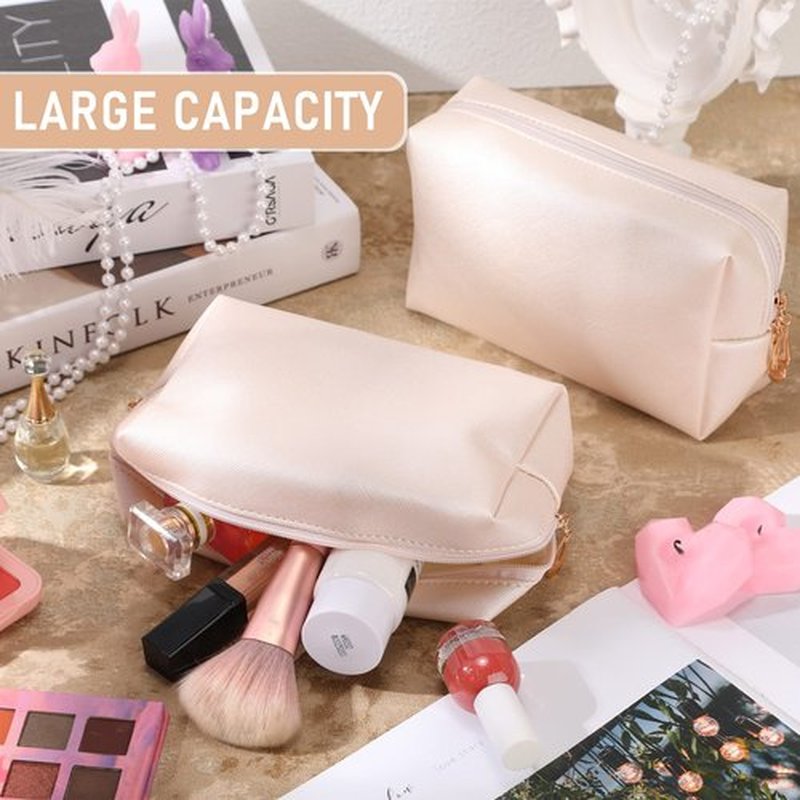 6 Pcs Preppy Patch Makeup Bag PU Leather Cosmetic Bag Waterproof Neat Travel Toiletry Pouch Portable Makeup Bag for Women Friends Cosmetic Organizer Travel Toiletry Pencil Case (White and Gold)
