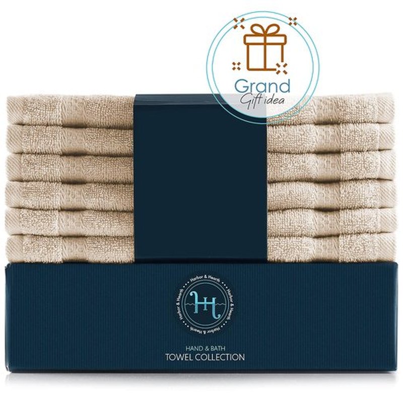Hearth & Harbor Washcloths 12 Pack - 100% Cotton Washcloth for Body and face, High Absorbent and Soft 13"x13" Body Wash Cloth, Quick Dry - Cream Washcloths