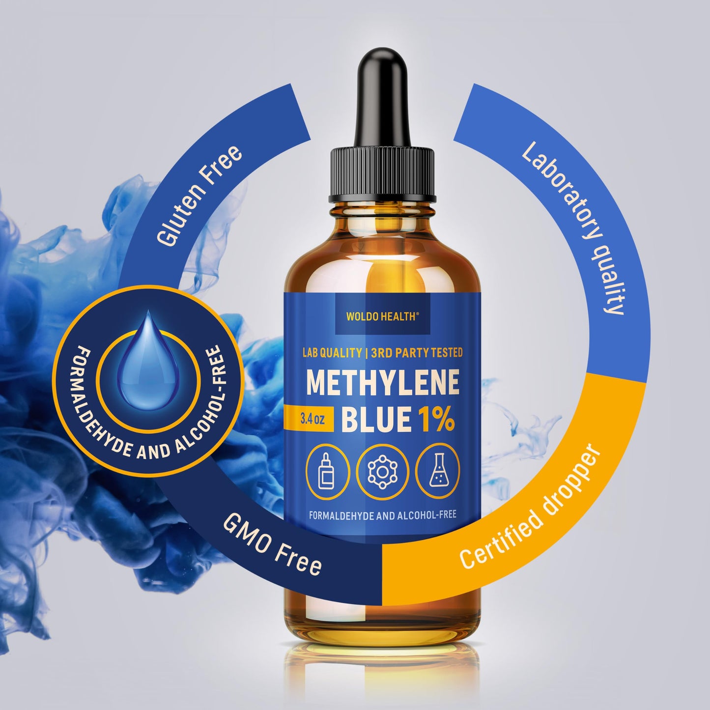 WoldoHealth Methylene Blue 1% Drops 3.4 Fl Oz - USP Pharmaceutical Grade, Azul de Metileno, High Purity, Third-Party Tested