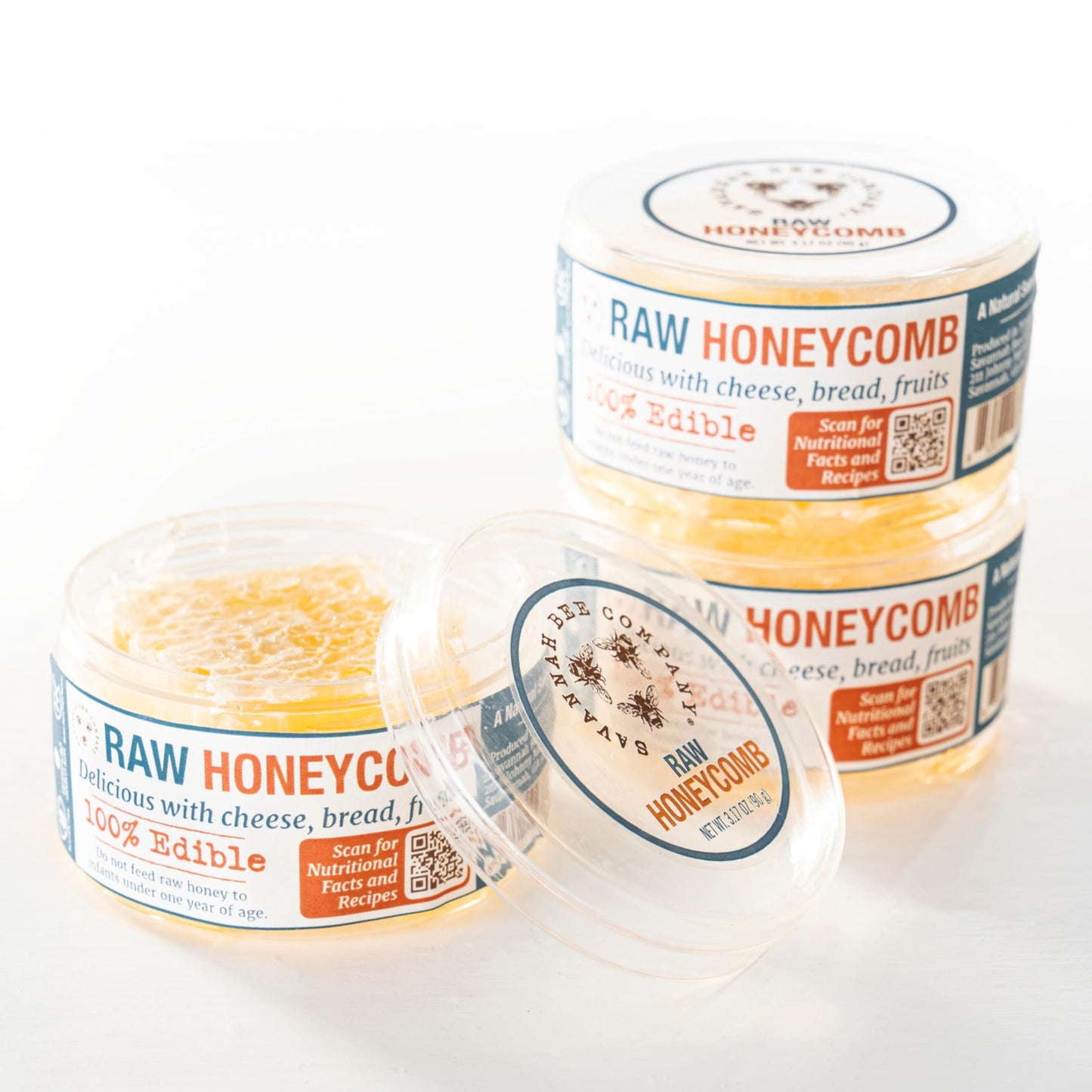 Savannah Bee Company Raw Honeycomb 3.17 oz – Mini Honeycomb for Picnics, Cheese Boards & On‑the‑Go Snacking