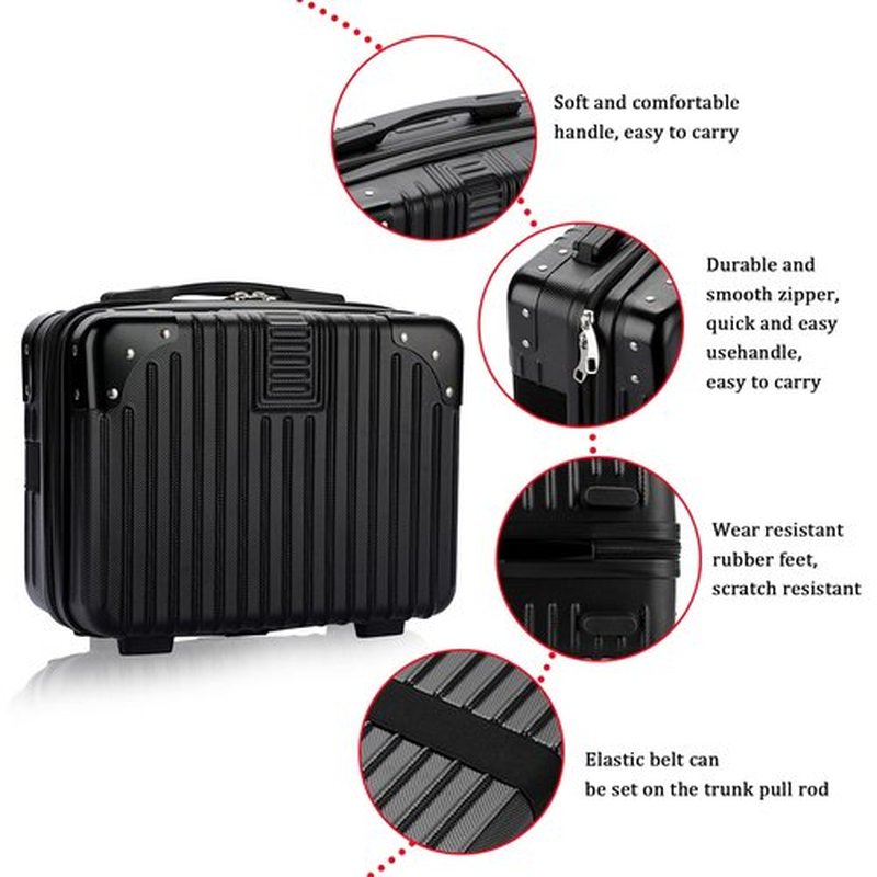BSTKEY Portable Hard Shell Cosmetic Travel Case, Small Travel Hand Luggage with Elastic Band, Mini ABS Carrying Makeup Case Suitcase, Black