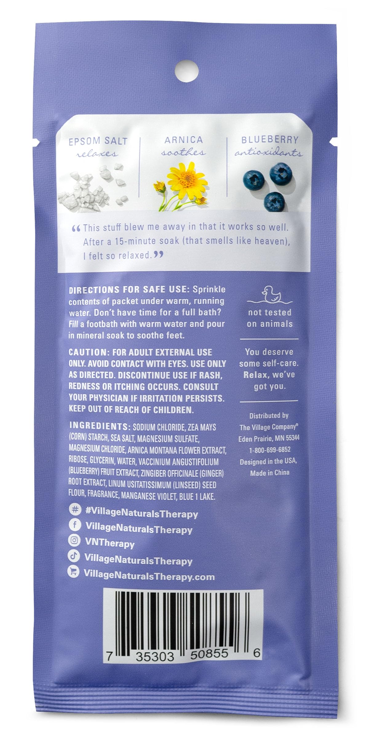Village Naturals Therapy, Comfort Concentrated Mineral Bath Soak, Blueberry Citrus, 2 Oz, Pack of 12