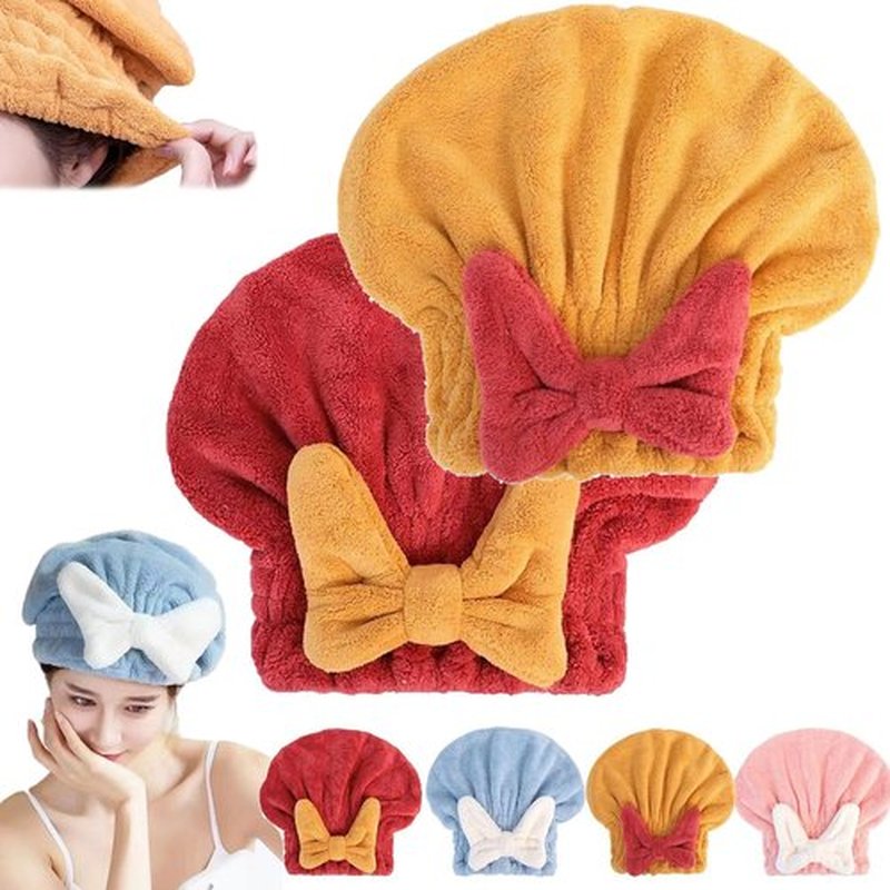 ZANWANXIN New Super Absorbent Hair Towel Wrap for Wet Hair, Quick-Drying Thickened Soft Bow Knot Hair Dry Cap, Efficient Absorbent Hair Towel Wrap, Microfiber Hair Towel Wrap (Red+Orange)