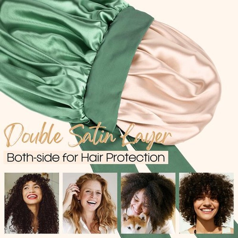 YANIBEST Large Jumbo Satin Hair Bonnets for Sleeping Double Layer Satin Lined Shower Cap for Women Men Cap for Curly Natural Hair,Green