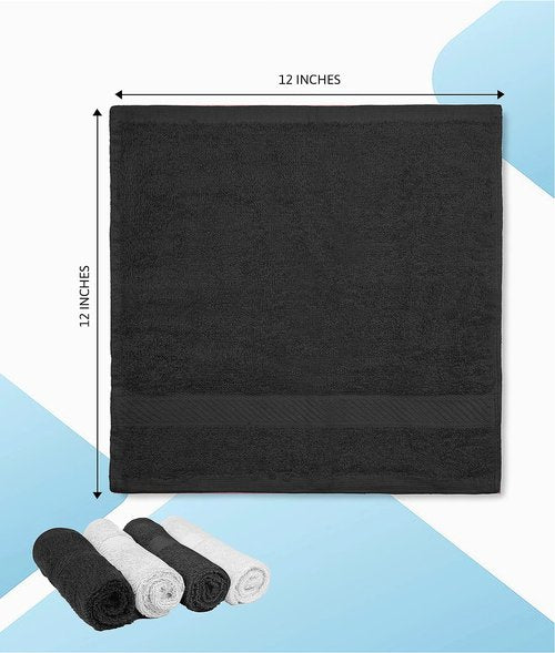 ZUPERIA 100% Cotton Bath Wash Cloths 12 Pack - 12" x 12"- Highly Absorbent Soft Washcloths for Face, Gym Towels, Hotel Spa Quality, Reusable Multipurpose Towels (Grey/White)