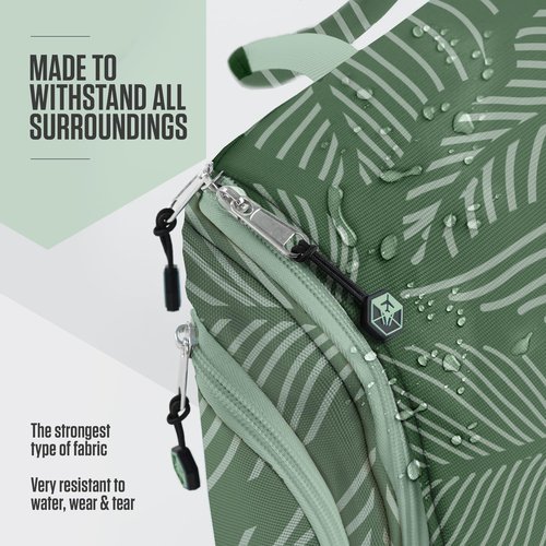 VENTURE 4TH Hanging Travel Toiletry Bag for Women & Men - Travel Organizer with Expandable Compartments & Removable Clear Pouch for Toiletries (Green Leaves)