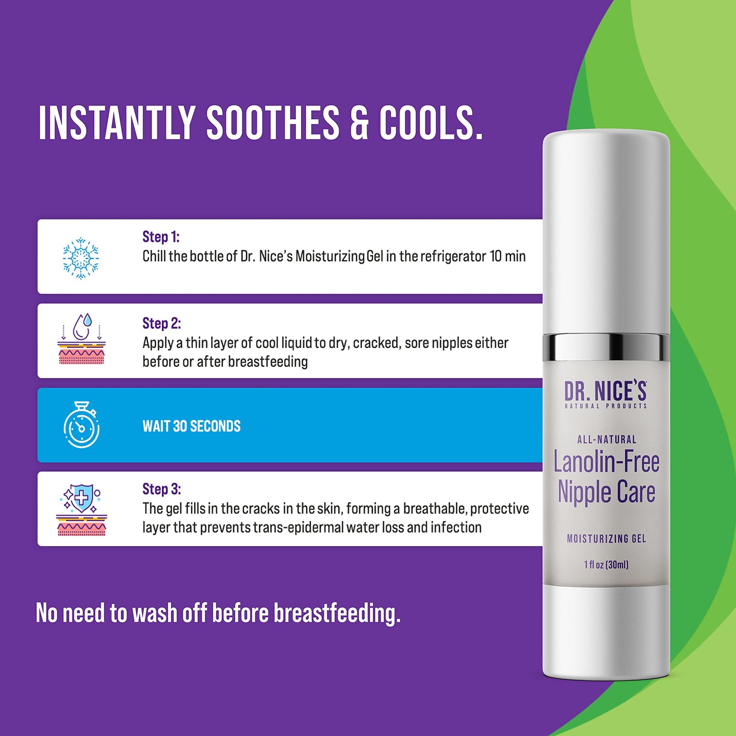 Dr. Nice's Nipple Cream for Breastfeeding - Instant Soothing and Cooling Relief for Sore Nipples | All Natural Water-Based Clear Gel | Safe for Mom & Baby - (0.34 Fl. Oz)