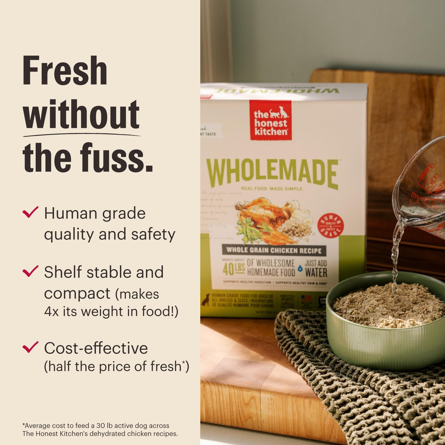 The Honest Kitchen Wholemade Whole Grain Chicken Recipe, Human Grade Dehydrated Dog Food, Just Add Water, Supports Digestion, Skin & Coat, Topper for Dry or Wet Dog Food, 10 lb Box Makes 40 lbs