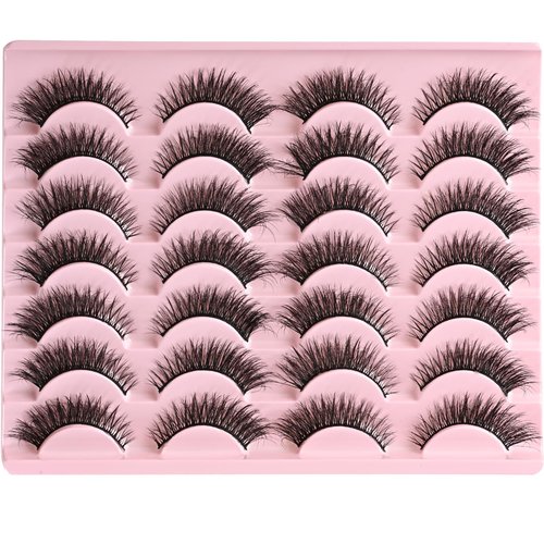 FARRED Cat Eye Lashes Short Natural Eyelashes Fluffy Wispy Lashes 14 Pairs False Lash Wispy Volume Fake Eyelash Faux Mink Strip Lashes Pack for Daily Makeup (F13 | 7-14 mm)