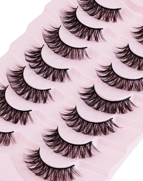 Onlyall Natural Lashes Wispy Lashes Natural Look False Eyelashes Natural Flared Eyelashes False Eye Lashes Soft Fluffy Lashes 7 Pairs Curl01