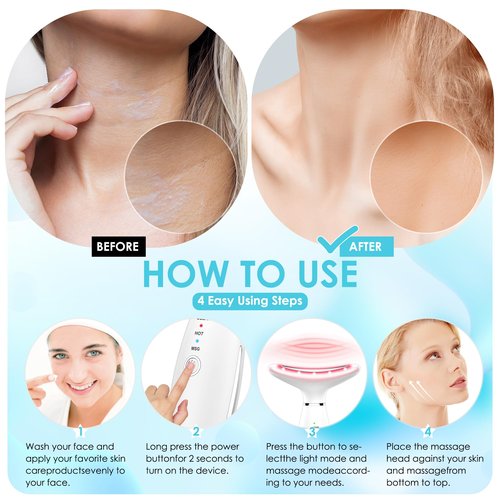 Anti 𝖶rinkles Facial Massager Red-Light-Therapy-for-Face and Neck, Face 𝖲 culpting Tool with 7 Color, at-Home Face Tool for Skin Care (White)