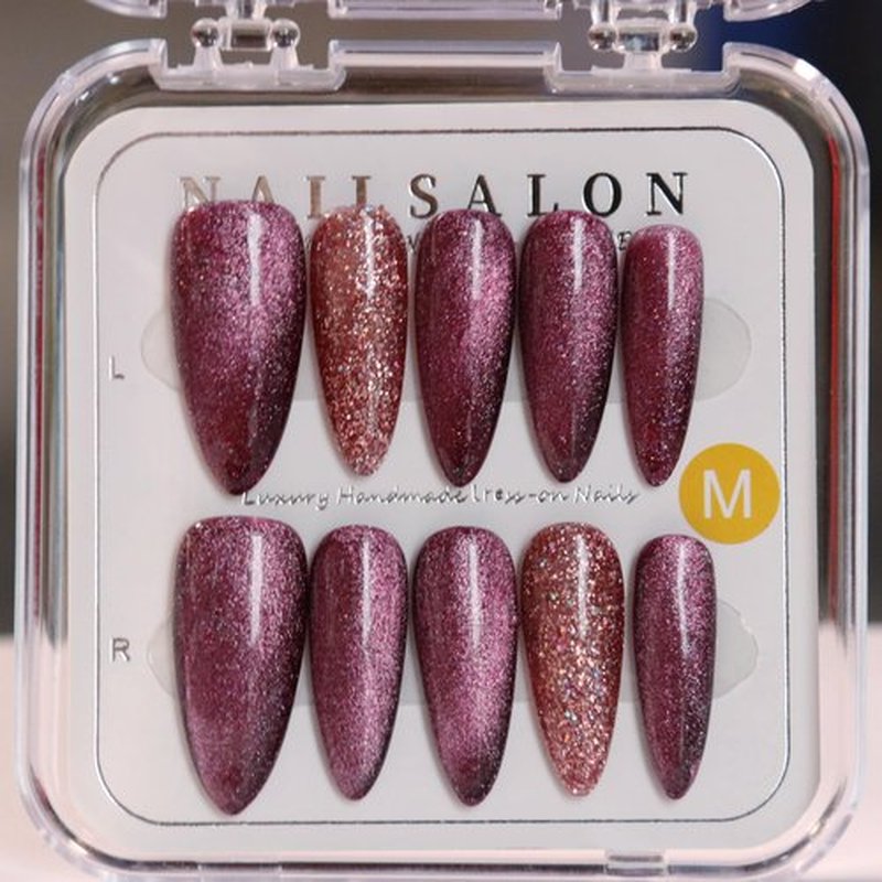 CAMILCY Handmade Nails Press on Almond Nail Pointed Green Gold Crystal Glitter Design Hand painted Reusable Gel UV Finished Pre shaped False Nails for Women 10pcs 3D Handmade Nails (A027, L)