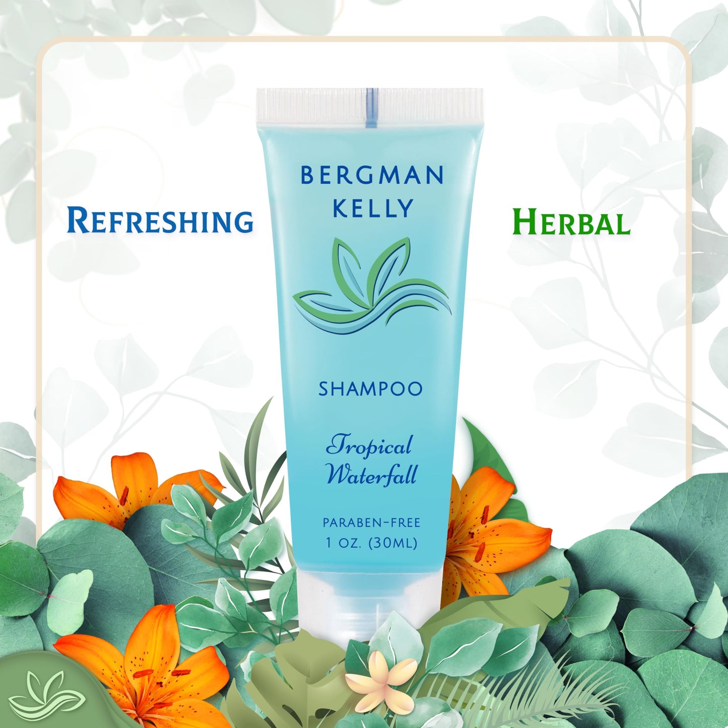 BERGMAN KELLY Rectangular Hotel Soap Bars, Shampoo & Conditioner 3-Piece Set (1 oz each, 150 pc, Tropical Waterfall), Delight Guests w/Invigorating & Refreshing Bulk Travel Size Hotel Toiletries