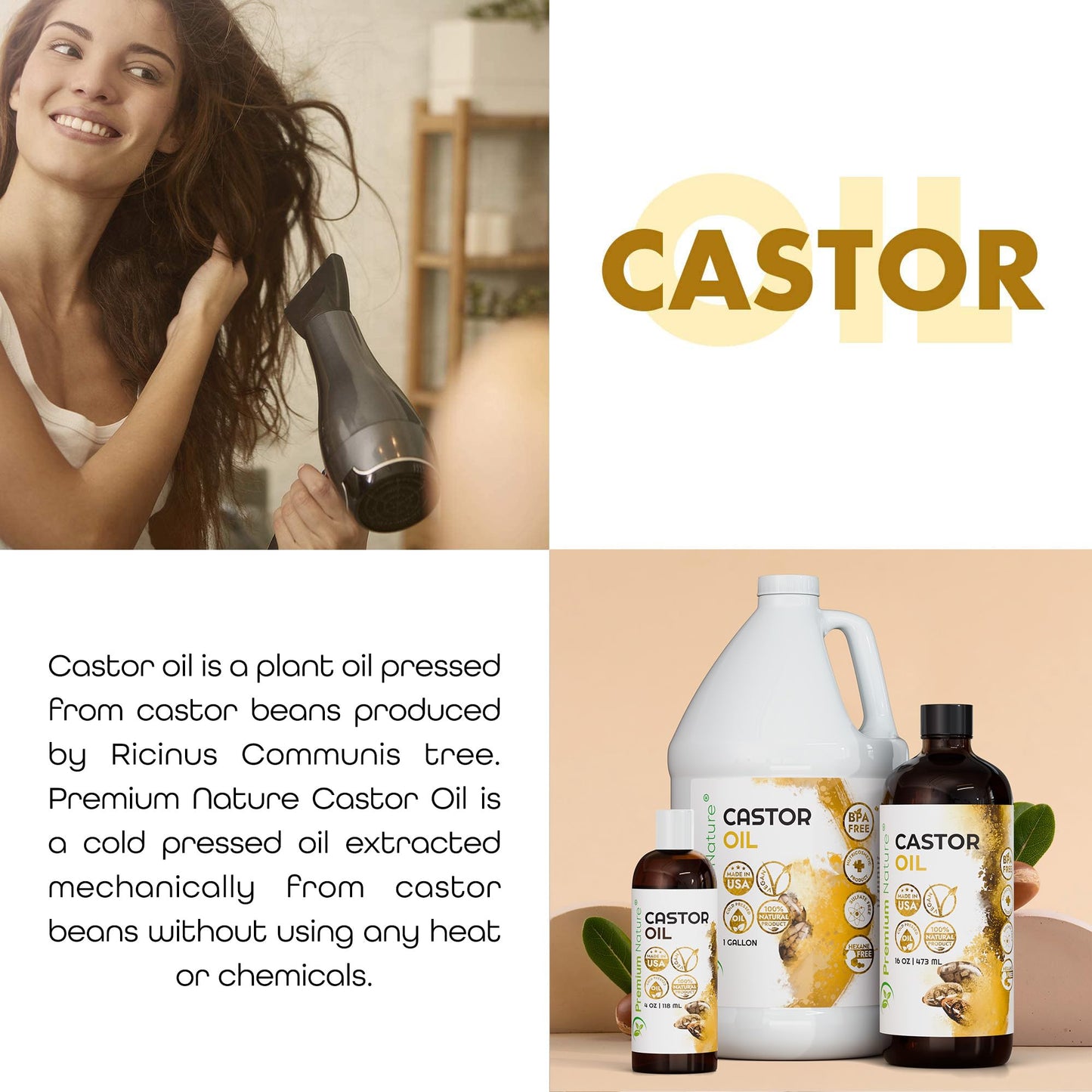 Castor Oil Pure Carrier Oil - Cold Pressed Castor Oil for Essential Oils Mixing Natural Skin Moisturizer Body & Face, Eyelash Caster Oil, Eyelashes Eyebrows Lash & Hair Growth Serum 4 oz