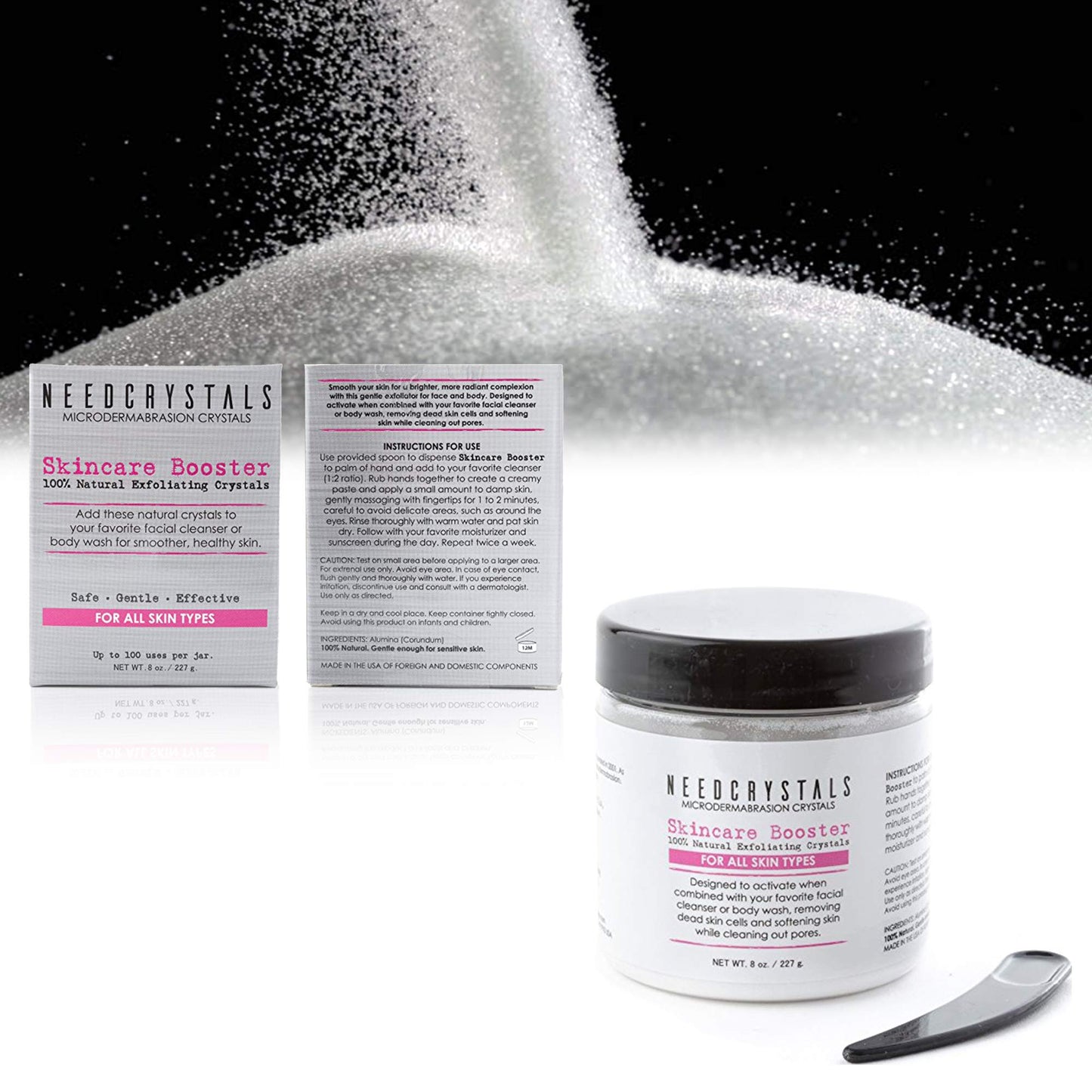 NeedCrystals Microdermabrasion Crystals 8 oz. / 227g. DIY Face Scrub. Natural Facial Exfoliator for Dull or Dry Skin Improves Acne Scars, Blackheads, Pore Size, Wrinkles, Blemishes & Skin Texture