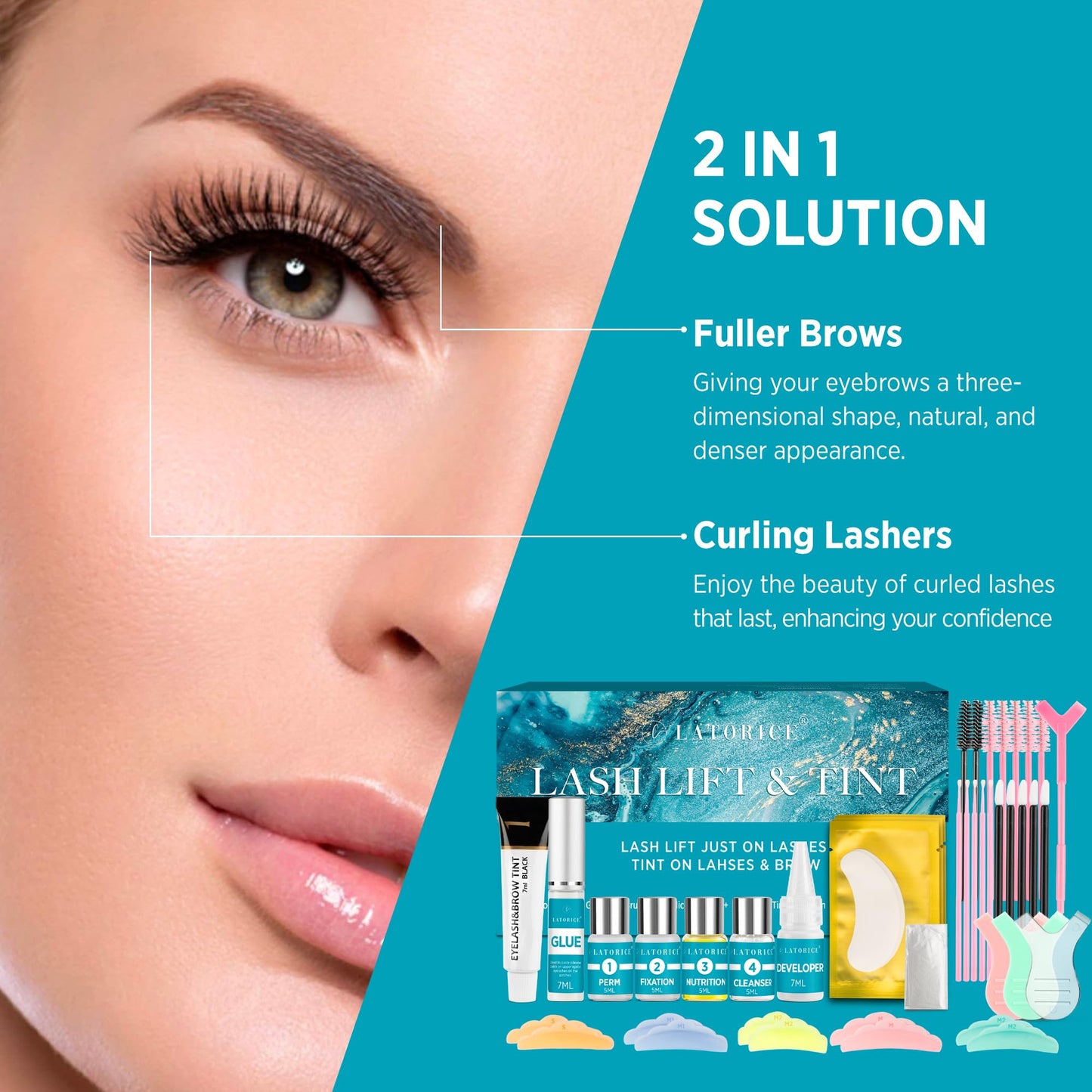 Lash Lift kit at Home Salon: Professional Eyelash Perm Kit for Beginner - Black Eyelash Eyebrow Curling Set (41 ml)