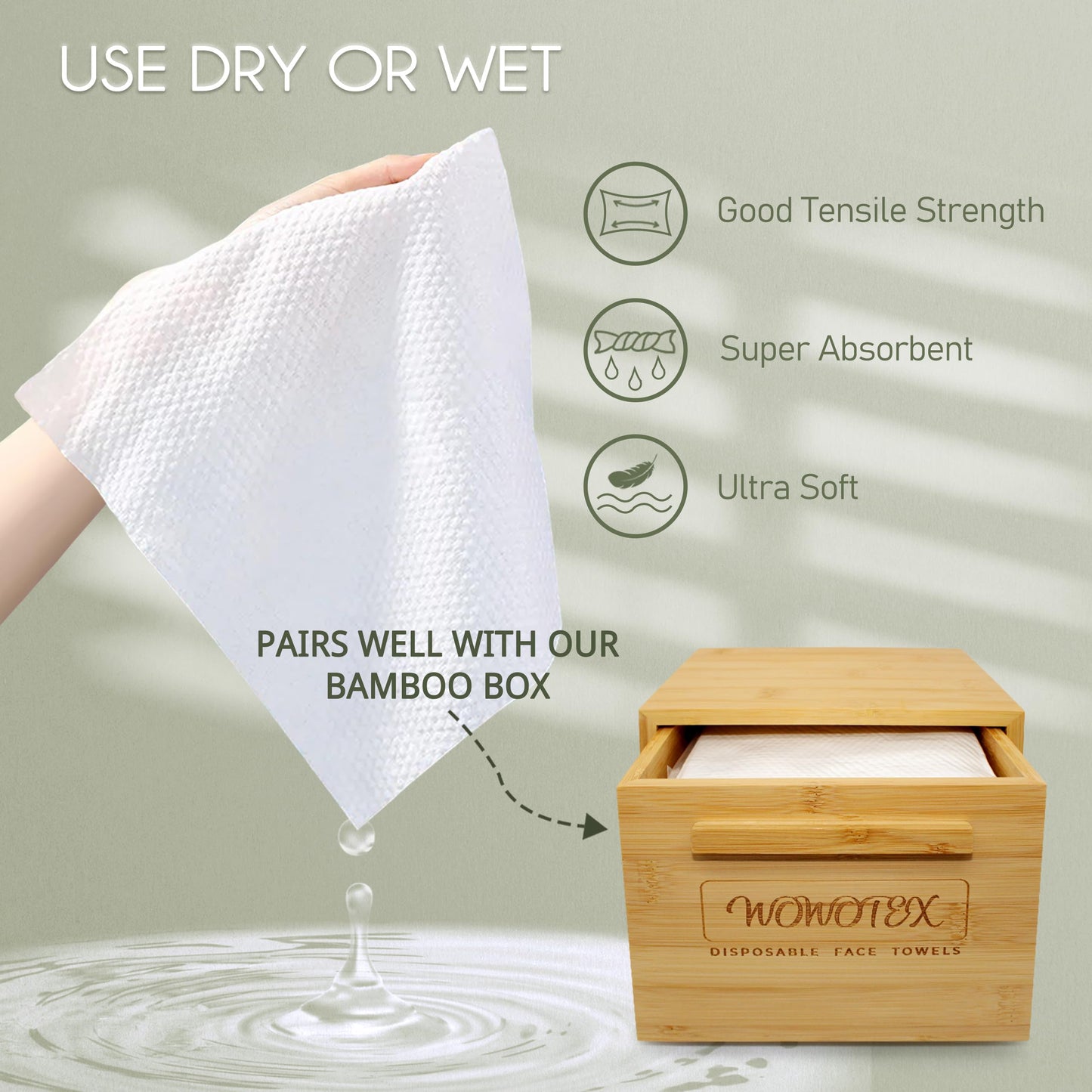 WOWOTEX Disposable Face Towel Biodegradable Large Dry Face Wipes 120 Count/2 Box Extra Thick Soft Clean Facial Towels for Sensitive Skin, Makeup Removing, Facial Cleansing, Nursing, Travel, 10"×12"
