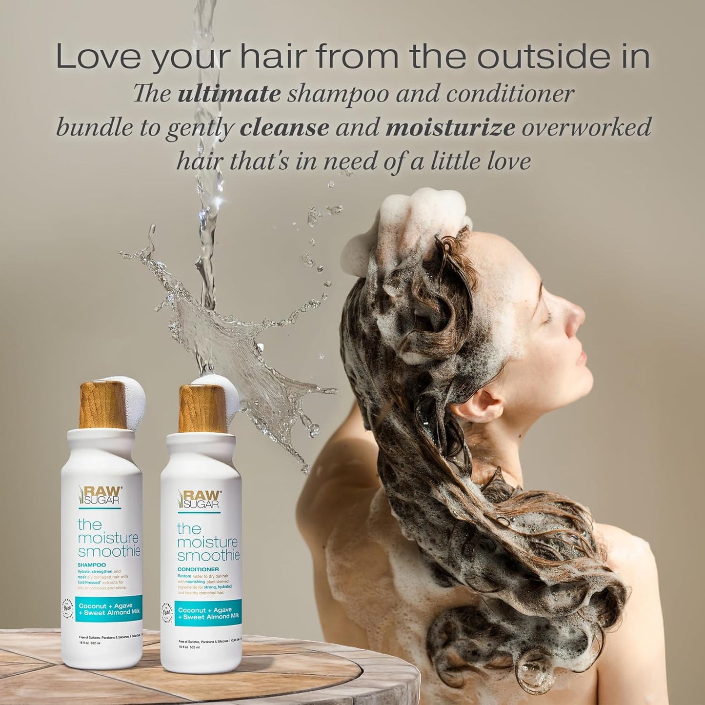 Raw Sugar Moisture Smoothie Shampoo and Conditioner Set, Moisturize & Nourish Dry Hair, Bulk Shampoo and Conditioner with Coconut Oil, Agave & Sweet Almond Oil, Formulated without Sulfates & Parabens