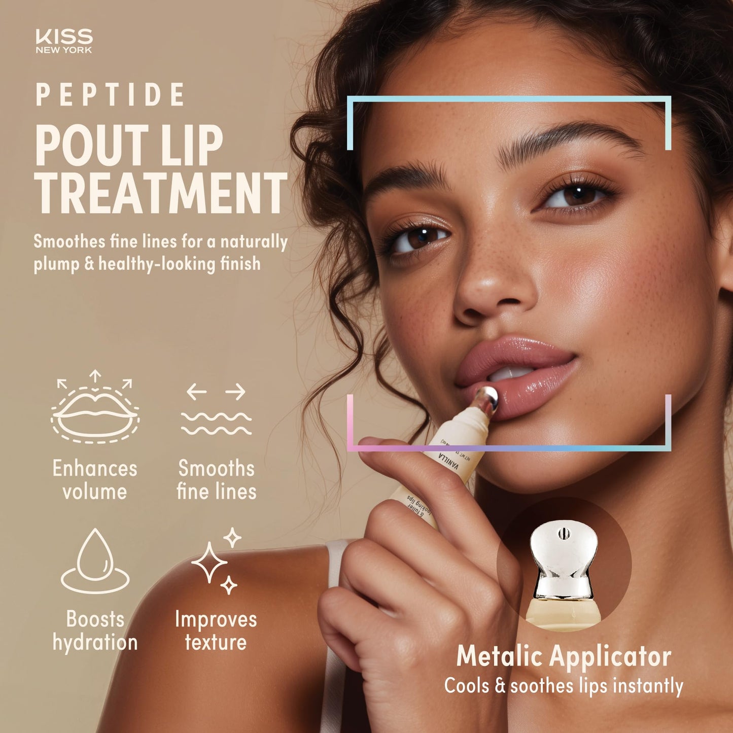 KISS NEW YORK Peptide Lip Treatment, Hydrating & Non-Sticky Plumping Balm, Shea Butter, Castor Oil & Squalane Reduces Look of Fine Lines, Softer & Fuller Lips with Cooling Metal Tip (Unscented Clear)