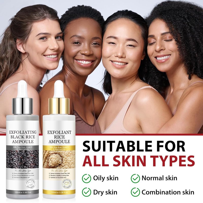 Peel Shot Glow Rice Ampoule Duo - Black & White Rice Exfoliant for All Skin Types | Moisturizing Pore Minimizer & Deep Hydration